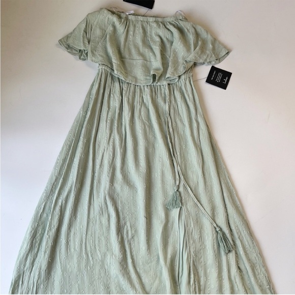 NWT Lulus Made for Vacation Sage Green Silver Strapless Maxi Dress - Picture 6 of 15